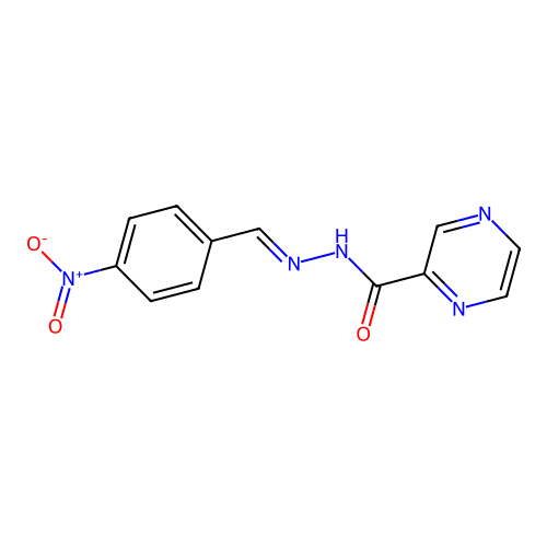 N-[(E)-(4-nitrophenyl)methylideneamino]pyrazine-2-carboxamide structure