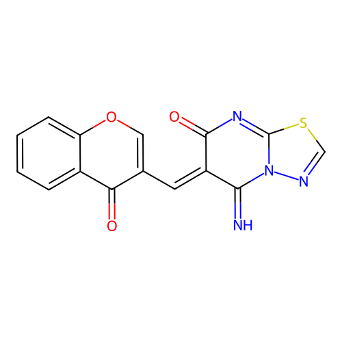 (6Z)-5-imino-6-[(4-oxo-4H-chromen-3-yl)methylidene]-5,6-dihydro-7H-[1,3,4]thiadiazolo[3,2-a]pyrimidin-7-one structure