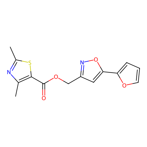 [5-(Furan-2-yl)-1,2-oxazol-3-yl]methyl 2,4-dimethyl-1,3-thiazole-5-carboxylate structure