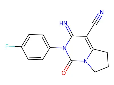Pyrrolo(1,2-c)pyrimidine-4-carbonitrile, 1,2,3,5,6,7-hexahydro-2-(4-fluorophenyl)-3-imino-1-oxo- structure