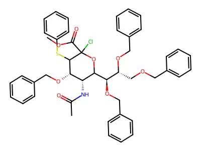 Methyl 5-acetamido-4,7,8,9-tetra-O-benzyl-2-chloro-2,3,5-trideoxy-3-phenylthio-D-erytho-L-gluco-2-nonulopyranosonate structure