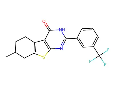 (1)Benzothieno(2,3-d)pyrimidin-4(1H)-one, 5,6,7,8-tetrahydro-7-methyl-2-(3-(trifluoromethyl)phenyl)- structure