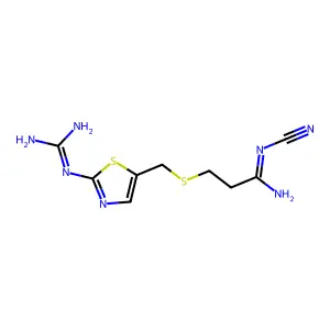 N-Cyano-3-((2-guanidino-5-thiazolyl)methylthio)propionamidine structure