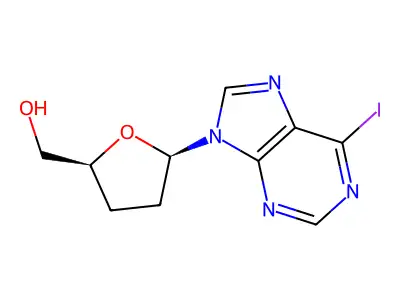 6-Iodo-9-(2,3-dideoxy-beta-D-glycero-pentofuranosyl)-9H-purine structure