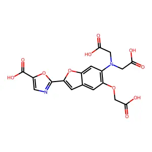 2-(2-(5-Carboxy)oxazole)-5-hydroxy-6-aminobenzofuran-N,N,O-triacetic acid structure