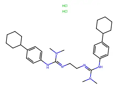 1,2-Bis(N,N-dimethyl-N'-(p-cyclohexylphenyl)guanidyl)ethane dihydrochloride structure