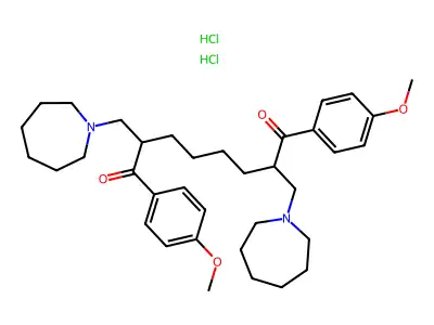 2,7-Bis((hexahydro-1H-azepin-1-yl)methyl)-1,8-bis(4-methoxyphenyl)-1,8-octanedione 2HCl structure