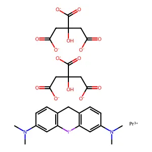3,6-Di(dimethylamino)dibenzopyriodonium praseodymium dicitrate complex structure