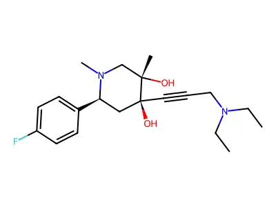 cis-4-(3-(Diethylamino)propynyl)-1,3-dimethyl-6-(4-fluorophenyl)-3,4-piperidinediol structure