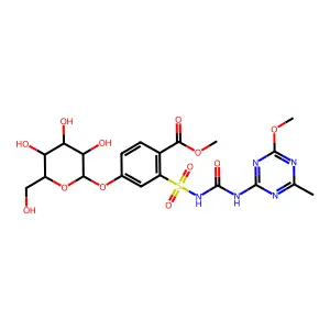 Benzoic acid, 4-(beta-D-glucopyranosyloxy)-2-(((((4-methoxy-6-methyl-1,3,5-triazin-2-yl)amino)carbonyl)amino)sulfonyl)-, methyl ester structure