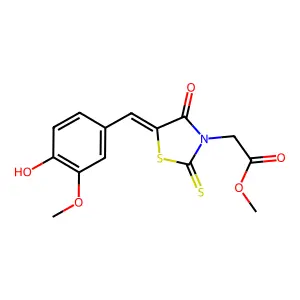(E)-methyl 2-(5-(4-hydroxy-3-methoxybenzylidene)-4-oxo-2-thioxothiazolidin-3-yl)acetate structure