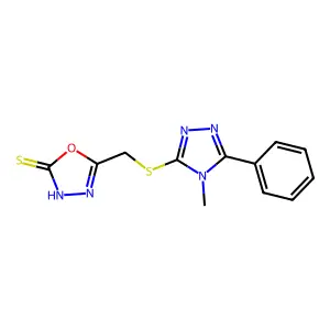5-{[(4-methyl-5-phenyl-4H-1,2,4-triazol-3-yl)sulfanyl]methyl}-1,3,4-oxadiazole-2(3H)-thione structure