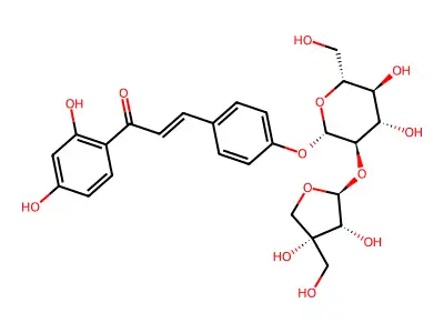 3-[4-[(2S,3R,4S,5S,6R)-3-[(2S,3R,4R)-3,4-dihydroxy-4-(hydroxymethyl)oxolan-2-yl]oxy-4,5-dihydroxy-6-(hydroxymethyl)oxan-2-yl]oxyphenyl]-1-(2,4-dihydroxyphenyl)prop-2-en-1-one structure