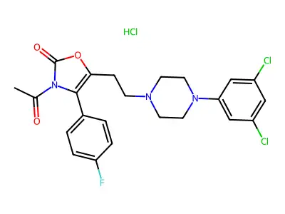 2(3H)-Oxazolone, 3-acetyl-5-(2-(4-(3,5-dichlorophenyl)-1-piperazinyl)ethyl)-4-(4-fluorophenyl)-, monohydrochloride structure