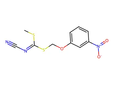 [Methylsulfanyl-[(3-nitrophenoxy)methylsulfanyl]methylidene]cyanamide structure