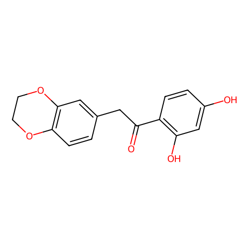 2-(2H,3H-benzo[3,4-e]1,4-dioxin-6-yl)-1-(2,4-dihydroxyphenyl)ethan-1-one structure