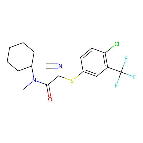 2-{[4-chloro-3-(trifluoromethyl)phenyl]sulfanyl}-N-(1-cyanocyclohexyl)-N-methylacetamide structure