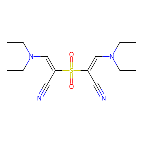(2E,2'E)-2,2'-sulfonylbis(3-(diethylamino)acrylonitrile) structure
