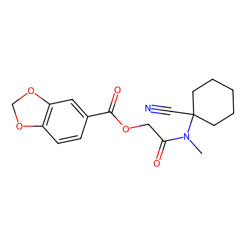 [(1-Cyanocyclohexyl)(methyl)carbamoyl]methyl 1,3-dioxaindane-5-carboxylate structure