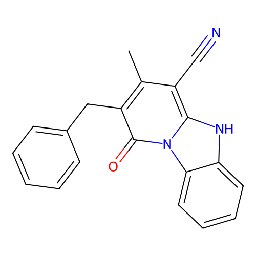 2-benzyl-3-methyl-1-oxo-5H-pyrido[1,2-a]benzimidazole-4-carbonitrile structure
