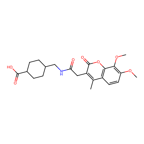 (1r,4r)-4-((2-(7,8-dimethoxy-4-methyl-2-oxo-2H-chromen-3-yl)acetamido)methyl)cyclohexanecarboxylic acid structure