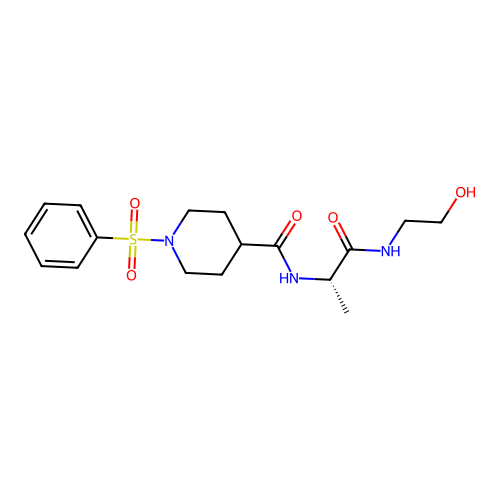 (S)-N-(1-((2-hydroxyethyl)amino)-1-oxopropan-2-yl)-1-(phenylsulfonyl)piperidine-4-carboxamide structure