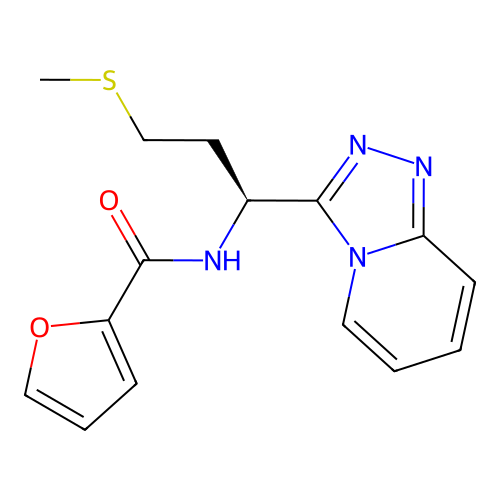 (S)-N-(1-([1,2,4]triazolo[4,3-a]pyridin-3-yl)-3-(methylthio)propyl)furan-2-carboxamide structure