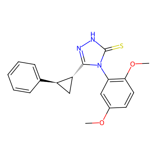 4-((R)-2,5-dimethoxyphenyl)-5-((1R,2R)-2-phenylcyclopropyl)-4H-1,2,4-triazole-3-thiol structure