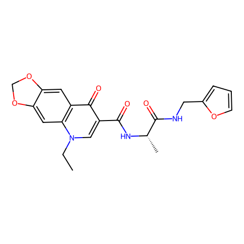 (S)-5-ethyl-N-(1-((furan-2-ylmethyl)amino)-1-oxopropan-2-yl)-8-oxo-5,8-dihydro-[1,3]dioxolo[4,5-g]quinoline-7-carboxamide structure