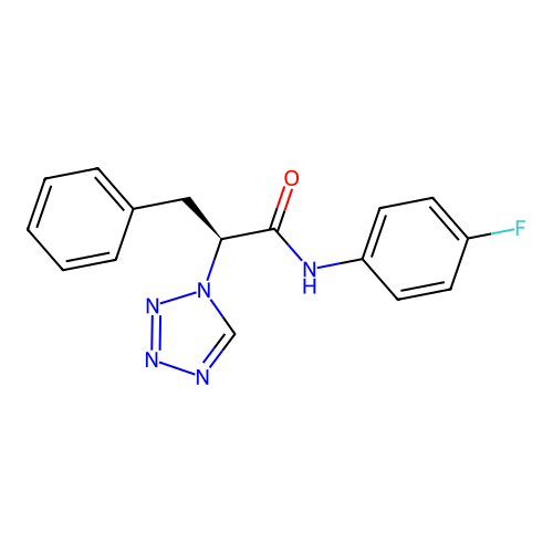 (2S)-N-(4-fluorophenyl)-3-phenyl-2-(1H-tetrazol-1-yl)propanamide structure