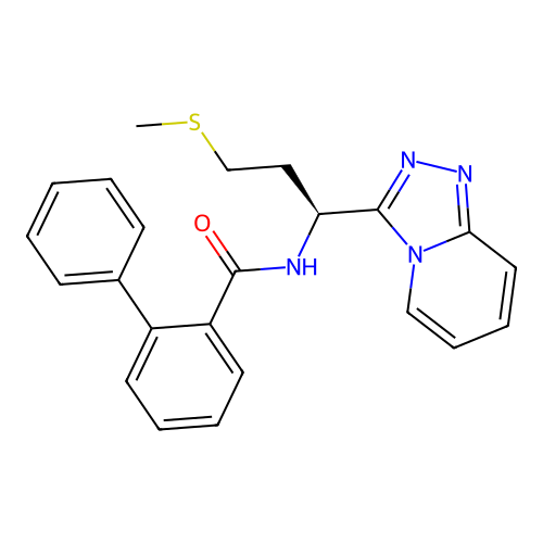 N-[(1S)-3-methylsulfanyl-1-([1,2,4]triazolo[4,3-a]pyridin-3-yl)propyl]-2-phenylbenzamide structure
