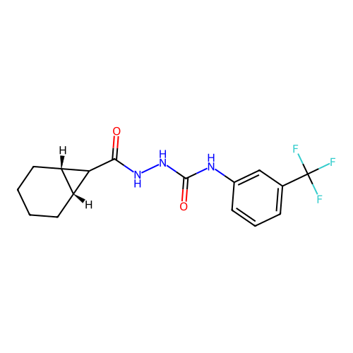 1-[[(1S,6R)-bicyclo[4.1.0]heptane-7-carbonyl]amino]-3-[3-(trifluoromethyl)phenyl]urea structure