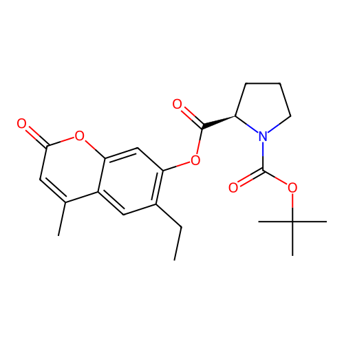 (R)-1-tert-butyl 2-(6-ethyl-4-methyl-2-oxo-2H-chromen-7-yl) pyrrolidine-1,2-dicarboxylate structure