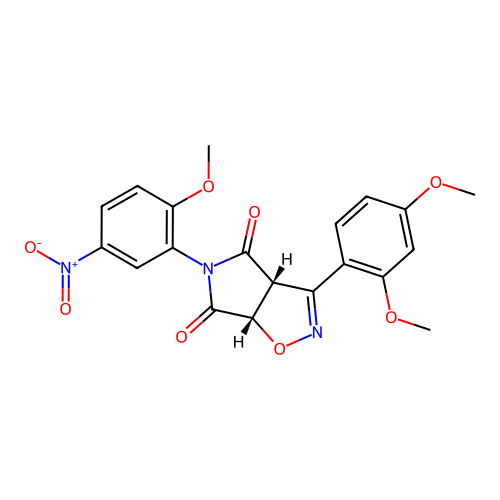 (3aR,6aS)-3-(2,4-dimethoxyphenyl)-5-(2-methoxy-5-nitrophenyl)-3a,6a-dihydropyrrolo[3,4-d][1,2]oxazole-4,6-dione structure