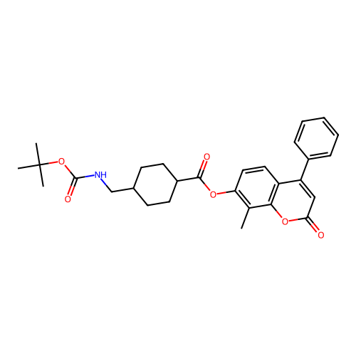 (1r,4r)-8-methyl-2-oxo-4-phenyl-2H-chromen-7-yl 4-(((tert-butoxycarbonyl)amino)methyl)cyclohexanecarboxylate structure