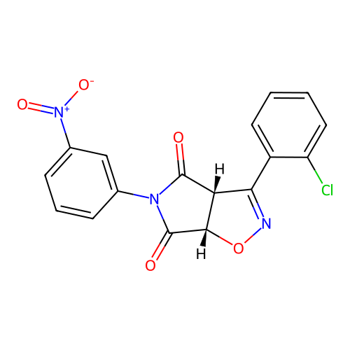 (3aR,6aS)-3-(2-chlorophenyl)-5-(3-nitrophenyl)-3a,6a-dihydropyrrolo[3,4-d][1,2]oxazole-4,6-dione structure
