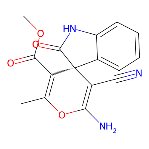 (S)-methyl 2'-amino-3'-cyano-6'-methyl-2-oxospiro[indoline-3,4'-pyran]-5'-carboxylate structure
