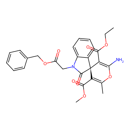 (S)-3'-ethyl 5'-methyl 2'-amino-1-(2-(benzyloxy)-2-oxoethyl)-6'-methyl-2-oxospiro[indoline-3,4'-pyran]-3',5'-dicarboxylate structure