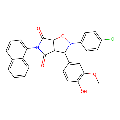 2-(4-chlorophenyl)-3-(4-hydroxy-3-methoxyphenyl)-5-(naphthalen-1-yl)dihydro-2H-pyrrolo[3,4-d][1,2]oxazole-4,6(3H,5H)-dione structure
