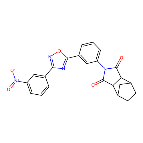 2-(3-(3-(3-nitrophenyl)-1,2,4-oxadiazol-5-yl)phenyl)hexahydro-1H-4,7-methanoisoindole-1,3(2H)-dione structure