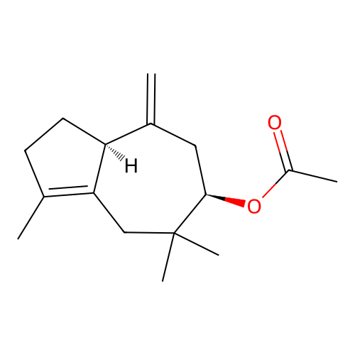 (6R,8aS)-3,5,5-trimethyl-8-methylene-1,2,4,5,6,7,8,8a-octahydroazulen-6-yl acetate structure