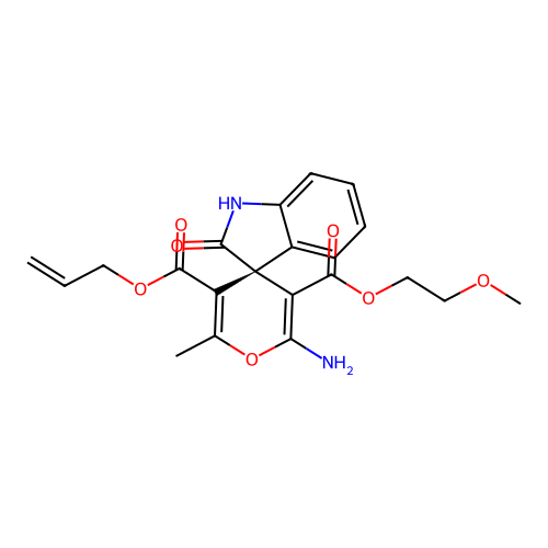 (S)-5'-allyl 3'-(2-methoxyethyl) 2'-amino-6'-methyl-2-oxospiro[indoline-3,4'-pyran]-3',5'-dicarboxylate structure