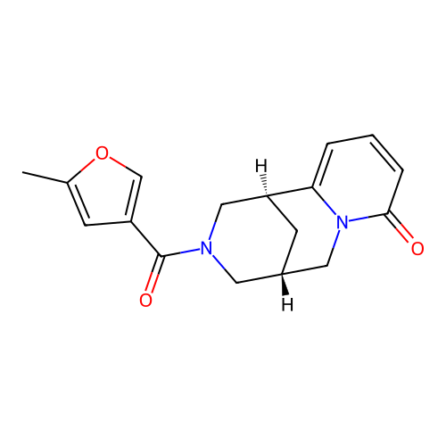 (1S,5S)-3-[(5-methylfuran-3-yl)carbonyl]-1,2,3,4,5,6-hexahydro-8H-1,5-methanopyrido[1,2-a][1,5]diazocin-8-one structure