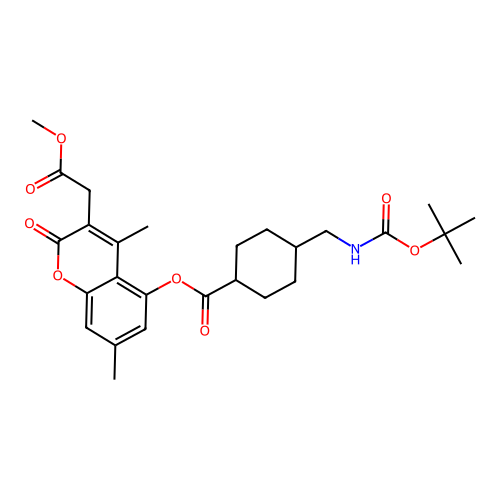 (1r,4r)-3-(2-methoxy-2-oxoethyl)-4,7-dimethyl-2-oxo-2H-chromen-5-yl 4-(((tert-butoxycarbonyl)amino)methyl)cyclohexanecarboxylate structure