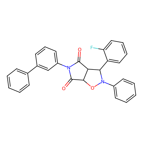 3-(2-fluorophenyl)-2-phenyl-5-(3-phenylphenyl)-3a,6a-dihydro-3H-pyrrolo[3,4-d][1,2]oxazole-4,6-dione structure