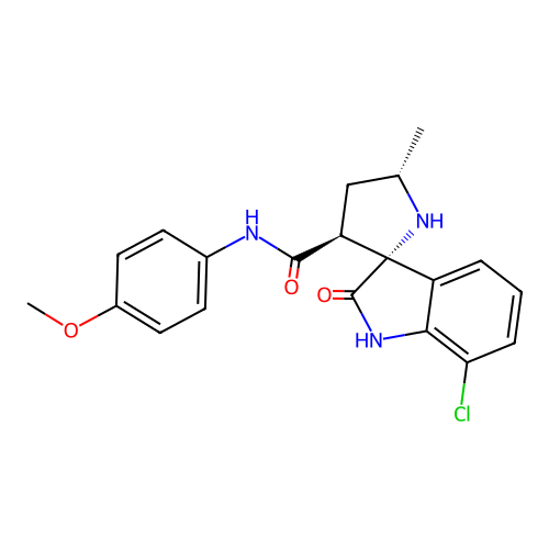(2'R,3'S,5'S)-7-chloro-N-(4-methoxyphenyl)-5'-methyl-2-oxospiro[indoline-3,2'-pyrrolidine]-3'-carboxamide structure