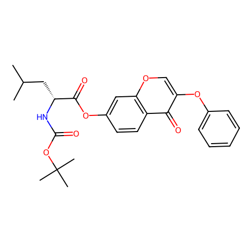 4-oxo-3-phenoxy-4H-chromen-7-yl N-(tert-butoxycarbonyl)-D-leucinate structure