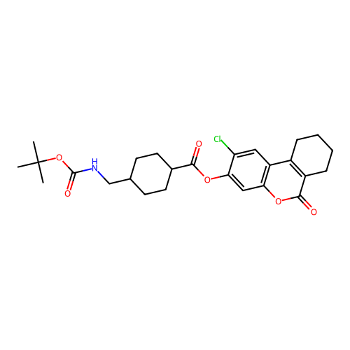 (1r,4r)-2-chloro-6-oxo-7,8,9,10-tetrahydro-6H-benzo[c]chromen-3-yl 4-(((tert-butoxycarbonyl)amino)methyl)cyclohexanecarboxylate structure