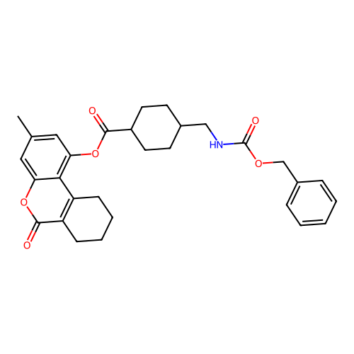 (1r,4r)-3-methyl-6-oxo-7,8,9,10-tetrahydro-6H-benzo[c]chromen-1-yl 4-((((benzyloxy)carbonyl)amino)methyl)cyclohexanecarboxylate structure