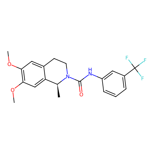 (1S)-6,7-dimethoxy-1-methyl-N-[3-(trifluoromethyl)phenyl]-3,4-dihydro-1H-isoquinoline-2-carboxamide structure